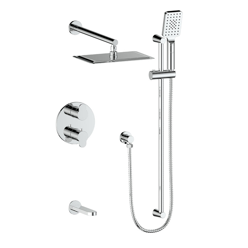 Vogt Lusten 3-Function Thermostatic Tub & Shower System with 8"x12" Rain Head, Hand Shower & Tub Spout – Wall-Mount – Chrome – SET.LN.320.310.CC