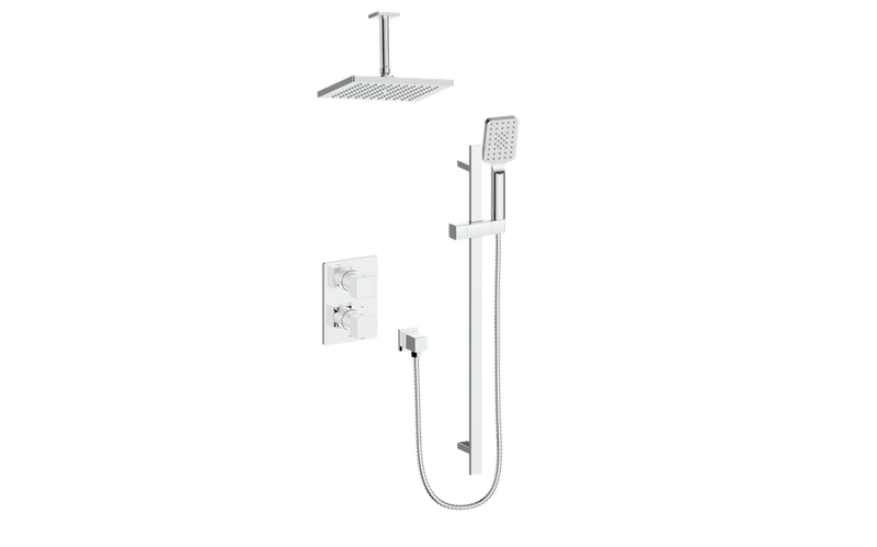 Vogt Kapfenberg 2-Function Thermostatic Shower System with 10" Rain Head & Hand Shower – Ceiling-Mount – Chrome – SET.AP.220.226.CC