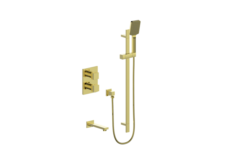Vogt Kapfenberg 2-Function Thermostatic Tub & Shower System with Hand Shower & Tub Spout – Brushed Gold – SET.KG.220.500.BG