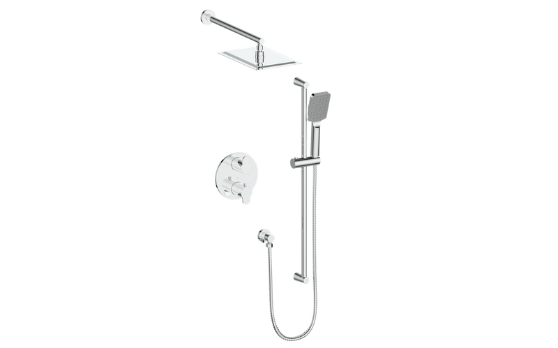Vogt Lusten 2-Function Pressure-Balanced Shower System with 8"x12" Rain Head & Hand Shower – Wall-Mount – Chrome – SET.LN.210.210.CC