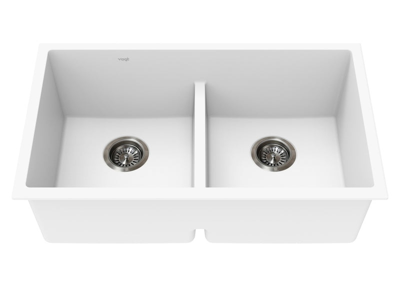 Vogt Modling GS Low Divide 30" Low-Divide Double-Bowl Vogranite Kitchen Sink – Frost White – KS.3018.ML04G-61