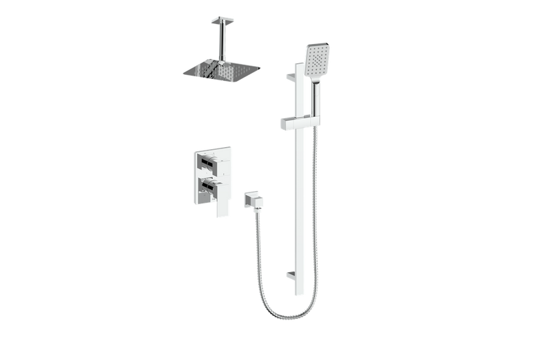 Vogt Kapfenberg 2-Function Pressure-Balanced Shower System with 8" Rain Head & Hand Shower – Ceiling-Mount – Chrome – SET.KG.210.216.CC
