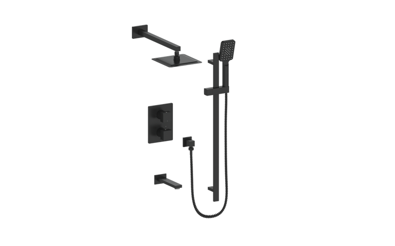 Vogt Kapfenberg 3-Function Thermostatic Tub & Shower System with 8" Rain Head, Hand Shower & Tub Spout – Wall-Mount – Matte Black – SET.KG.320.310.MB