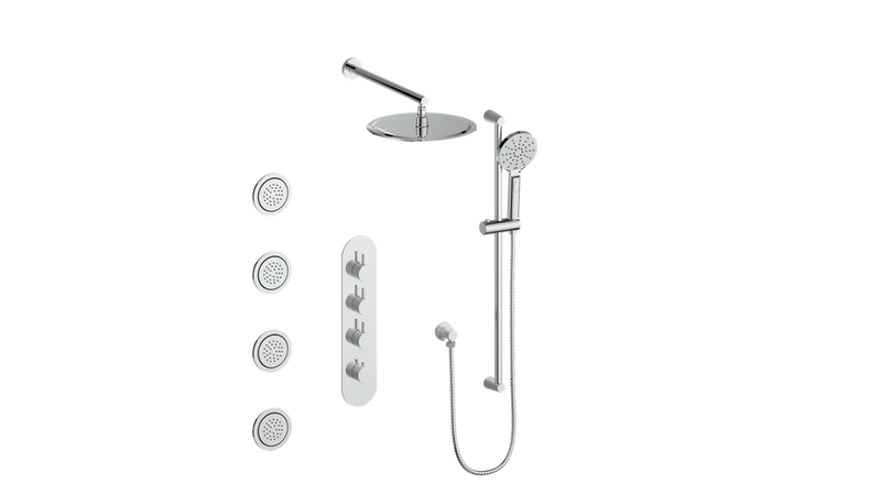 Vogt Worgl 3/4" High-Flow Thermostatic Shower System with 12" Rain Head, Hand Shower & Body Jets – Wall-Mount – Chrome – SET.WL.350.930.CC