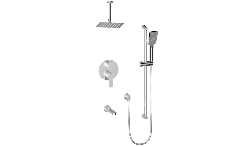 Vogt Lusten 3-Function Pressure-Balanced Tub & Shower System with 8"x12" Rain Head, Hand Shower & Tub Spout – Ceiling-Mount – Chrome – SET.LN.310.316.CC