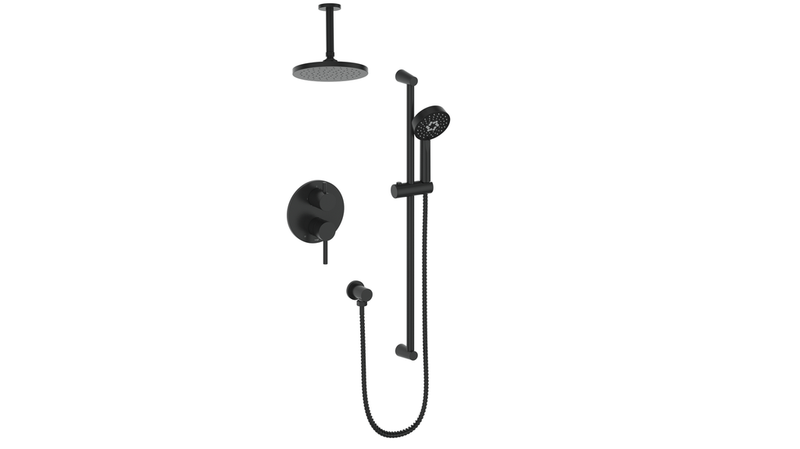Vogt Worgl 2-Function Pressure-Balanced Shower System with 8" Rain Head & Hand Shower – Ceiling-Mount – Matte Black – SET.OR.210.216.MB