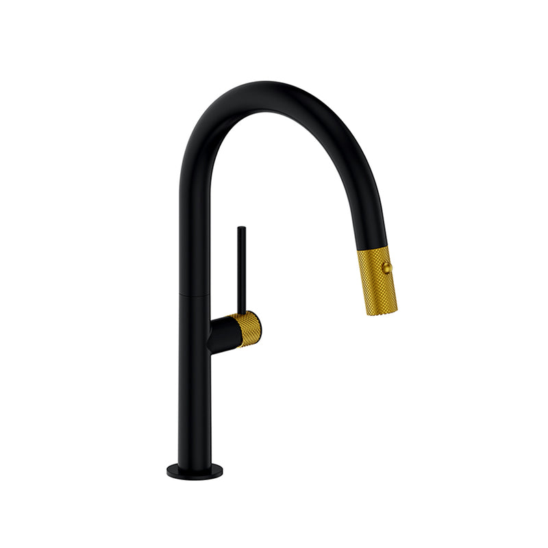 Vogt Drava 13" Gooseneck Bar & Prep Faucet – Matte Black / Brushed Gold – KF.13D1.1214.BGB