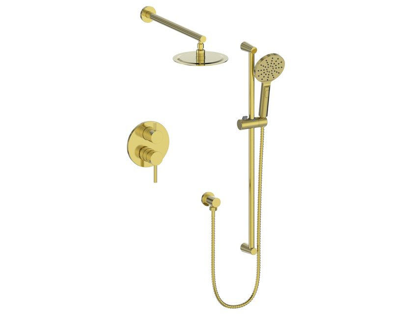 Vogt Worgl 2-Function Pressure-Balanced Shower System with 8" Rain Head & Hand Shower – Wall-Mount – Brushed Gold – SET.WL.210.210.BG