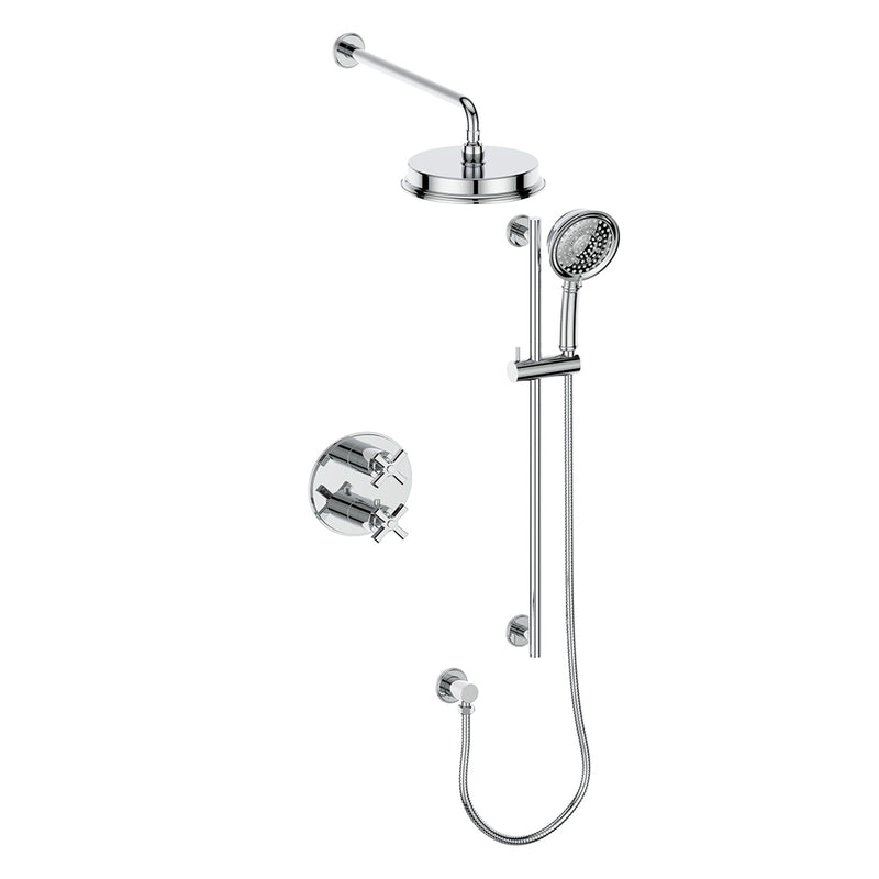 Vogt Zehn 2-Function Thermostatic Shower System with 8" Rain Head & Hand Shower – Wall-Mount – Chrome – SET.Z4.220.210.CC