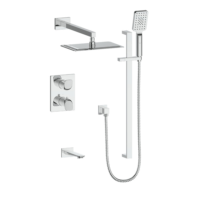 Vogt Antau 3-Function Thermostatic Tub & Shower System with 8"x12" Rain Head, Hand Shower & Tub Spout – Wall-Mount – Chrome – SET.AU.320.310.CC