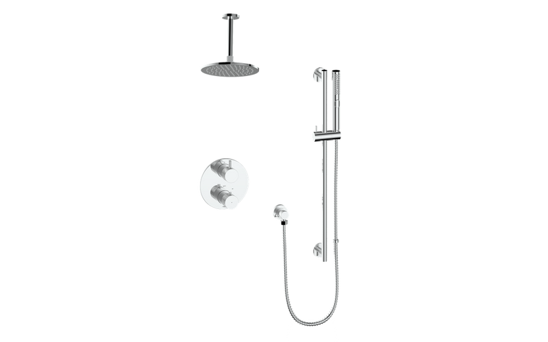 Vogt Drava 2-Function Thermostatic Shower System with 8" Rain Head & Hand Shower – Ceiling-Mount – Chrome – SET.DA.220.216.CC