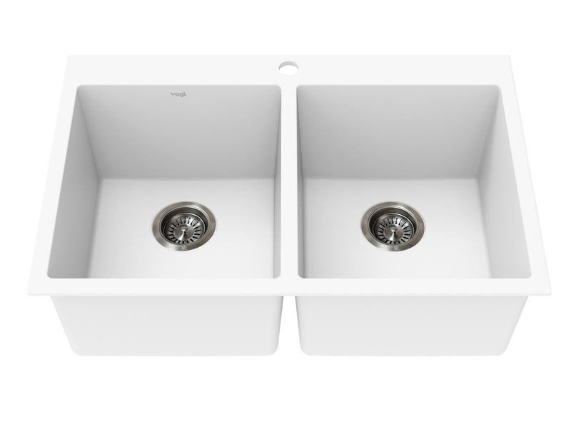 Vogt Rankweil GS Topmount 30" Double-Bowl Vogranite Kitchen Sink – Frost White – KS.3020.R04G-61