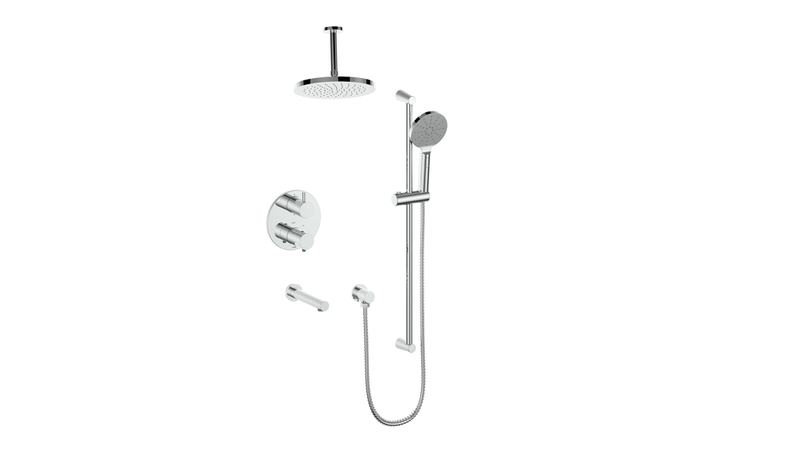 Vogt Worgl 3-Function Thermostatic Tub & Shower System with 10" Rain Head, Hand Shower & Tub Spout – Ceiling-Mount – Chrome – SET.OR.320.326.CC