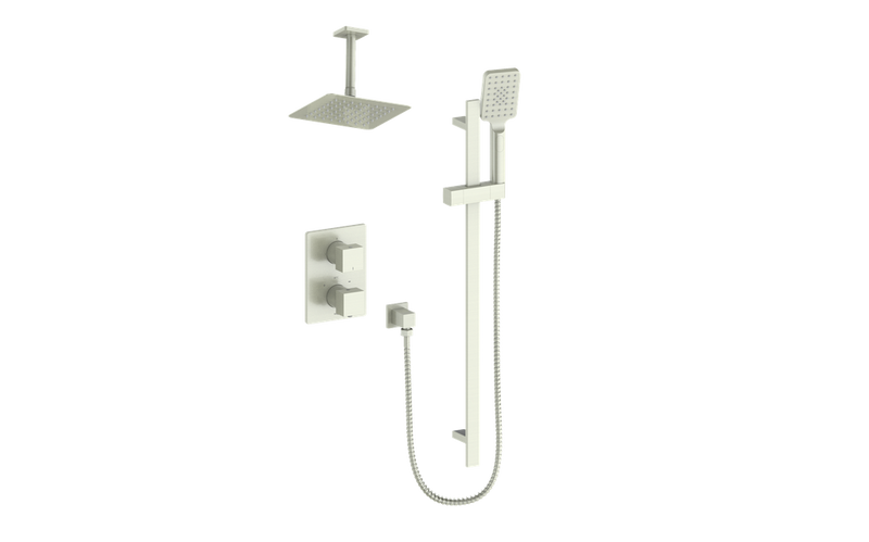 Vogt Kapfenberg 2-Function Thermostatic Shower System with 8" Rain Head & Hand Shower – Ceiling-Mount – Brushed Nickel – SET.KG.220.216.BN