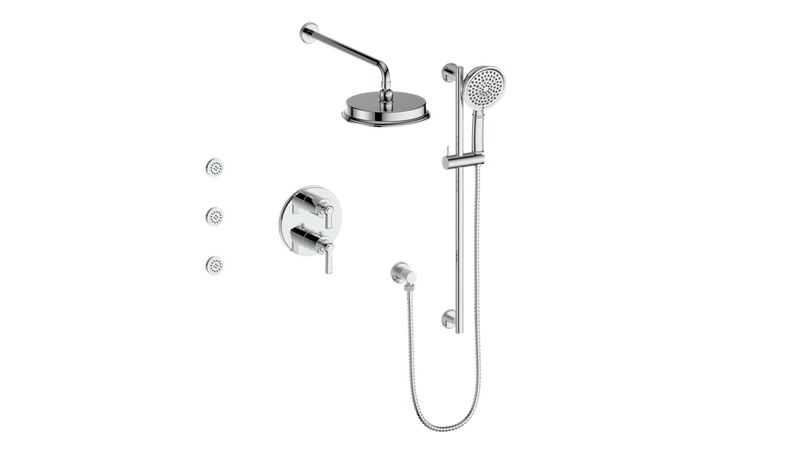Vogt Zehn 3-Function Thermostatic Shower System with 8" Rain Head, Hand Shower & Body Jets – Wall-Mount – Chrome – SET.Z1.320.810.CC