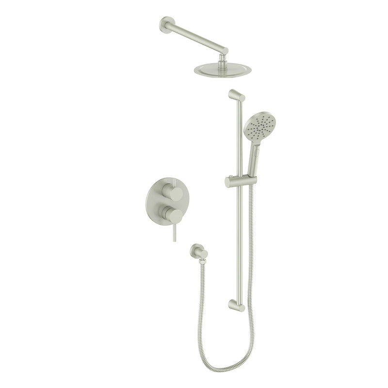 Vogt Worgl 2-Function Pressure-Balanced Shower System with 8" Rain Head & Hand Shower – Wall-Mount – Brushed Nickel – SET.WL.210.210.BN