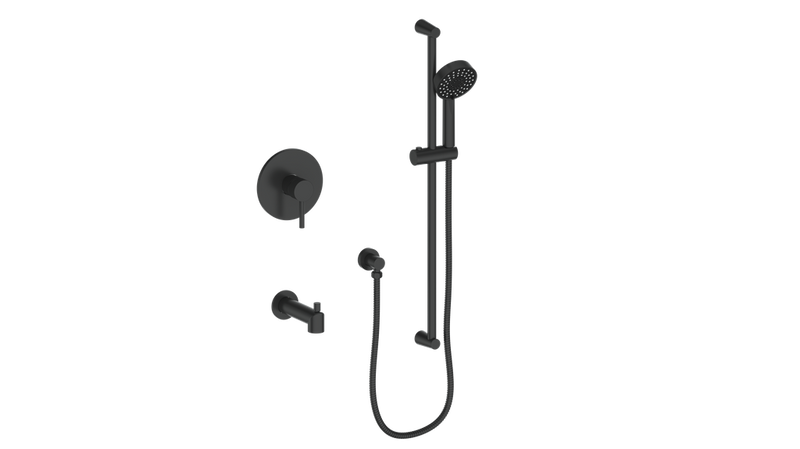 Vogt Worgl Pressure-Balanced Tub & Shower System with Hand Shower & Tub Spout – Matte Black – SET.OR.110.500.MB
