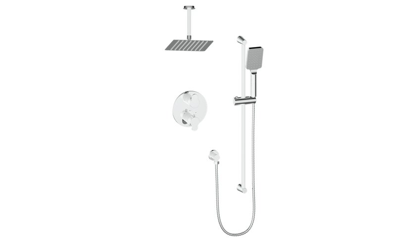 Vogt Lusten 2-Function Thermostatic Shower System with 8"x12" Rain Head & Hand Shower – Ceiling-Mount – Chrome / Glossy White – SET.LN.220.216.CW