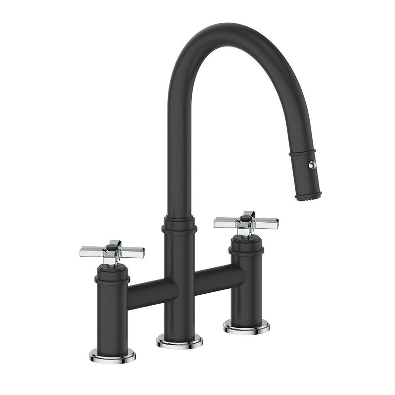 Vogt Zehn Pull-Down Bridge Kitchen Faucet – Matte Black / Chrome – KF.17ZN.1412.CB