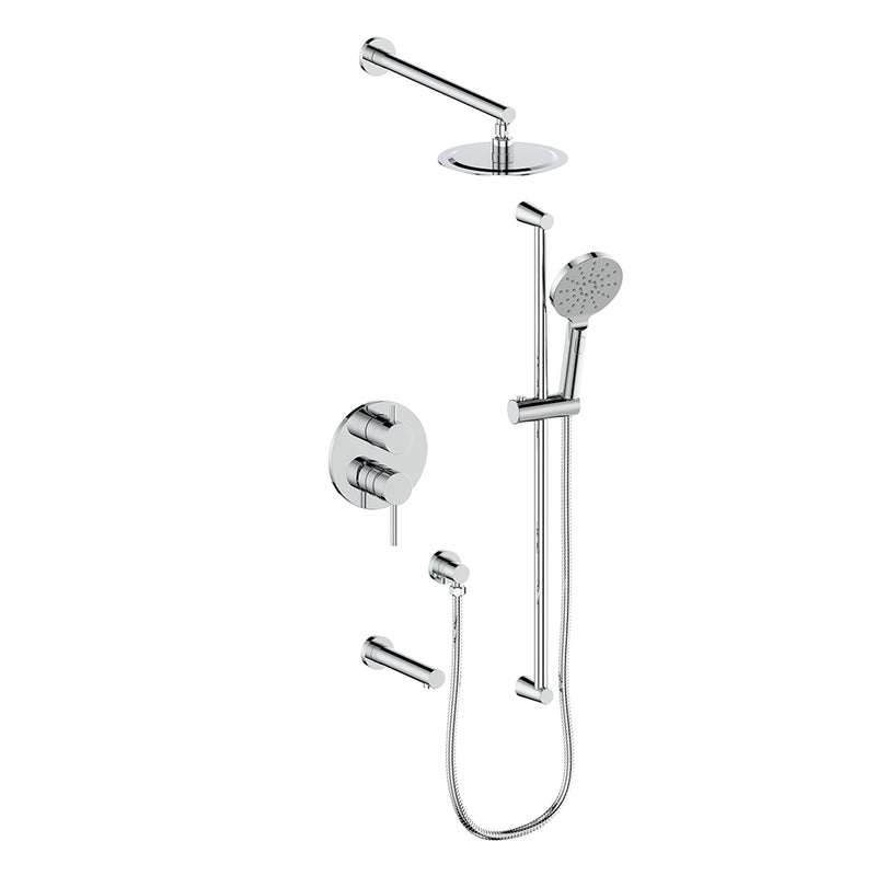 Vogt Worgl 3-Function Pressure-Balanced Tub & Shower System with 8" Rain Head, Hand Shower & Tub Spout – Wall-Mount – Chrome – SET.WL.310.310.CC