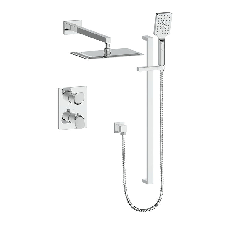 Vogt Antau 2-Function Thermostatic Shower System with 8"x12" Rain Head & Hand Shower – Wall-Mount – Chrome – SET.AU.220.210.CC