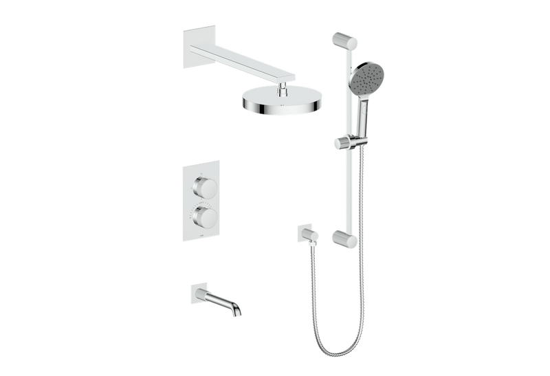 Vogt Mond 3-Function Thermostatic Tub & Shower System with 10" Rain Head, Hand Shower & Tub Spout – Wall-Mount – Chrome – SET.M1.320.310.CC