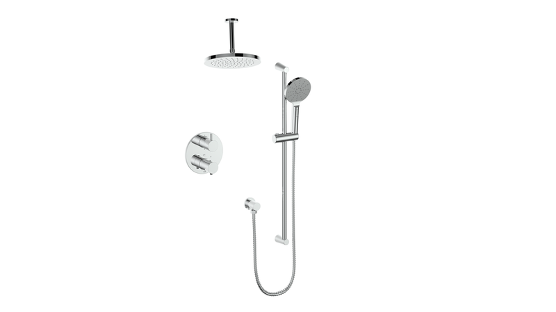 Vogt Worgl 2-Function Thermostatic Shower System with 10" Rain Head & Hand Shower – Ceiling-Mount – Chrome – SET.OR.220.226.CC