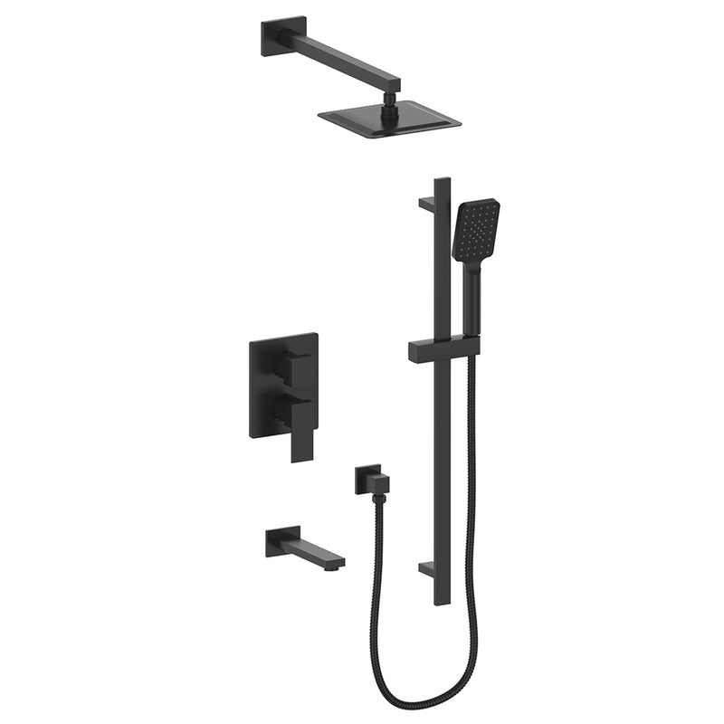 Vogt Kapfenberg 3-Function Pressure-Balanced Tub & Shower System with 8" Rain Head, Hand Shower & Tub Spout – Wall-Mount – Matte Black – SET.KG.310.310.MB
