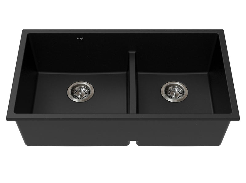 Vogt Villach GS Low Divide 32" Low-Divide Offset Double-Bowl Vogranite Kitchen Sink – Onyx Black – KS.3218.VL01G-61