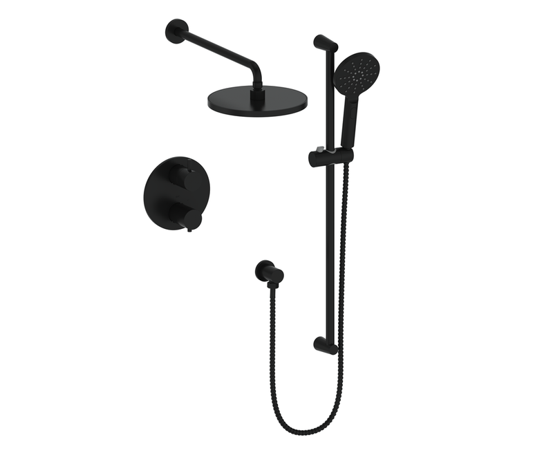 Vogt Worgl 2-Function Thermostatic Shower System with 10" Rain Head & Hand Shower – Wall-Mount – Matte Black – SET.OR.220.220.MB