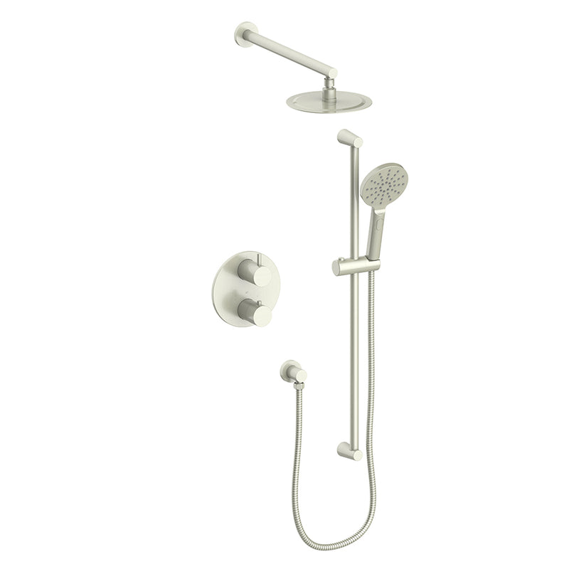 Vogt Worgl 2-Function Thermostatic Shower System with 8" Rain Head & Hand Shower – Wall-Mount – Brushed Nickel – SET.WL.220.210.BN