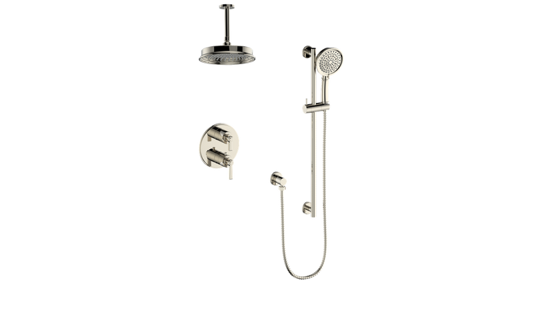 Vogt Zehn 2-Function Thermostatic Shower System with 8" Rain Head & Hand Shower – Ceiling-Mount – Polished Nickel – SET.Z1.220.216.PN