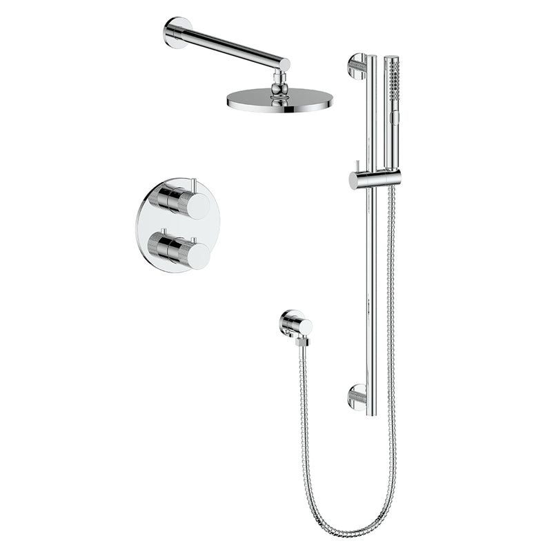 Vogt Drava 2-Function Thermostatic Shower System with 8" Rain Head & Hand Shower – Wall-Mount – Chrome – SET.DA.220.210.CC