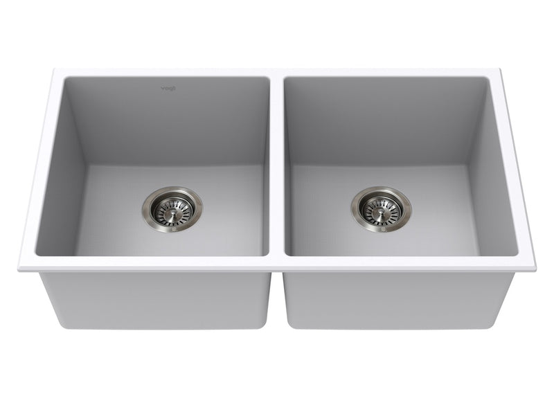 Vogt Bludenz GS 32" Double-Bowl Vogranite Kitchen Sink – Powder Grey – KS.3218.B05G-61
