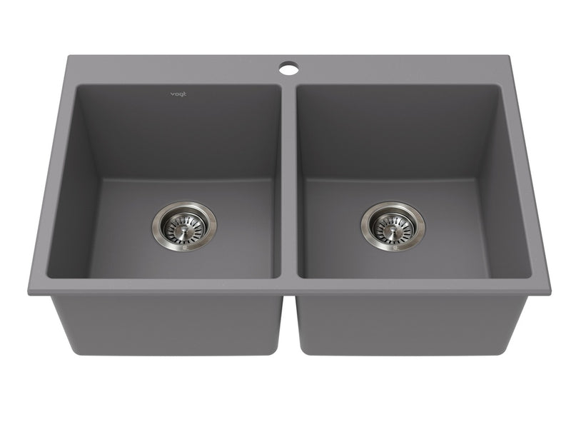 Vogt Rankweil GS Topmount 30" Double-Bowl Vogranite Kitchen Sink – Metropolitan Grey – KS.3020.R02G-61