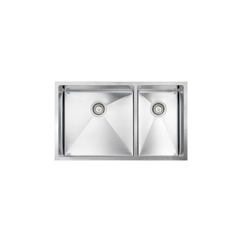 Vogt Villach 18R 32" Offset Double-Bowl 18-Gauge Stainless Steel Undermount Kitchen Sink with Bottom Grids – KS.3218.V18R-63