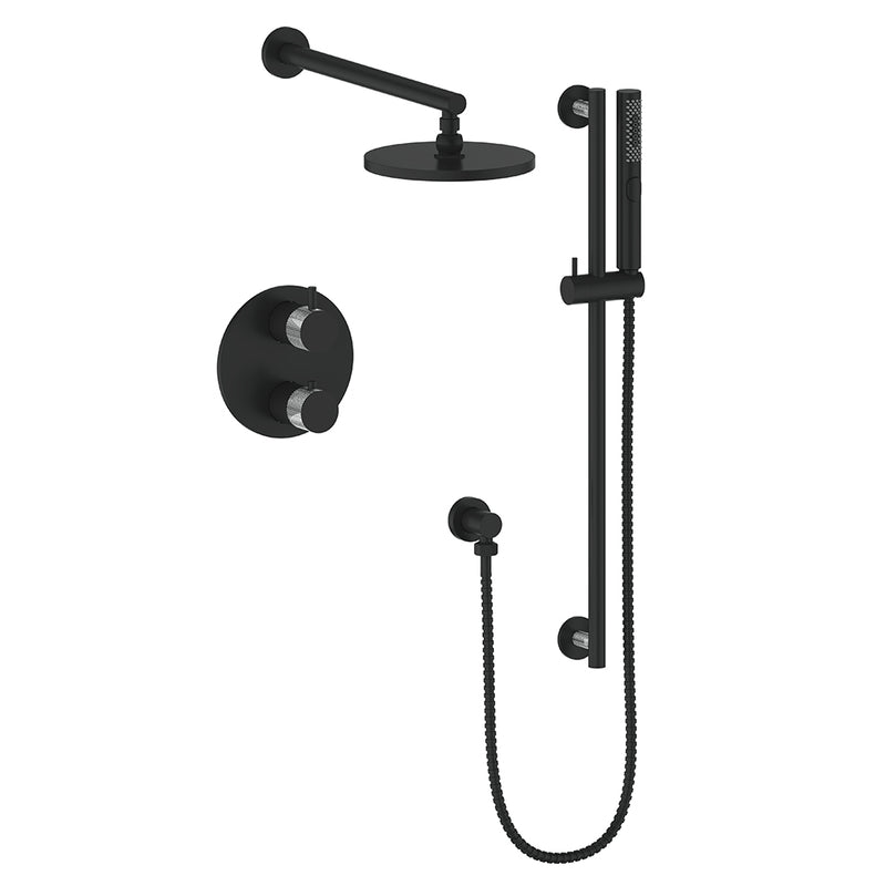 Vogt Drava 2-Function Thermostatic Shower System with 8" Rain Head & Hand Shower – Wall-Mount – Matte Black / Chrome – SET.DA.220.210.CB