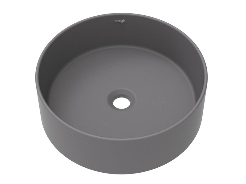 Vogt Runden 16" Round Vogranite Vessel Bathroom Sink – Metropolitan Grey – BS.1616.R02G-60