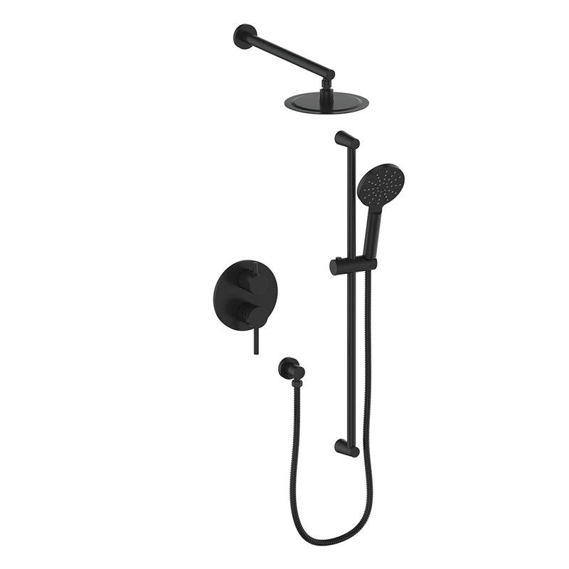 Vogt Worgl 2-Function Pressure-Balanced Shower System with 8" Rain Head & Hand Shower – Wall-Mount – Matte Black – SET.WL.210.210.MB