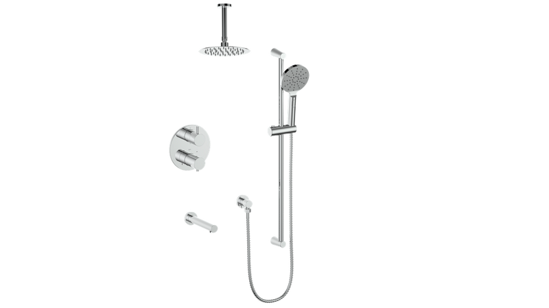 Vogt Worgl 3-Function Thermostatic Tub & Shower System with 8" Rain Head, Hand Shower & Tub Spout – Ceiling-Mount – Chrome – SET.WL.320.316.CC