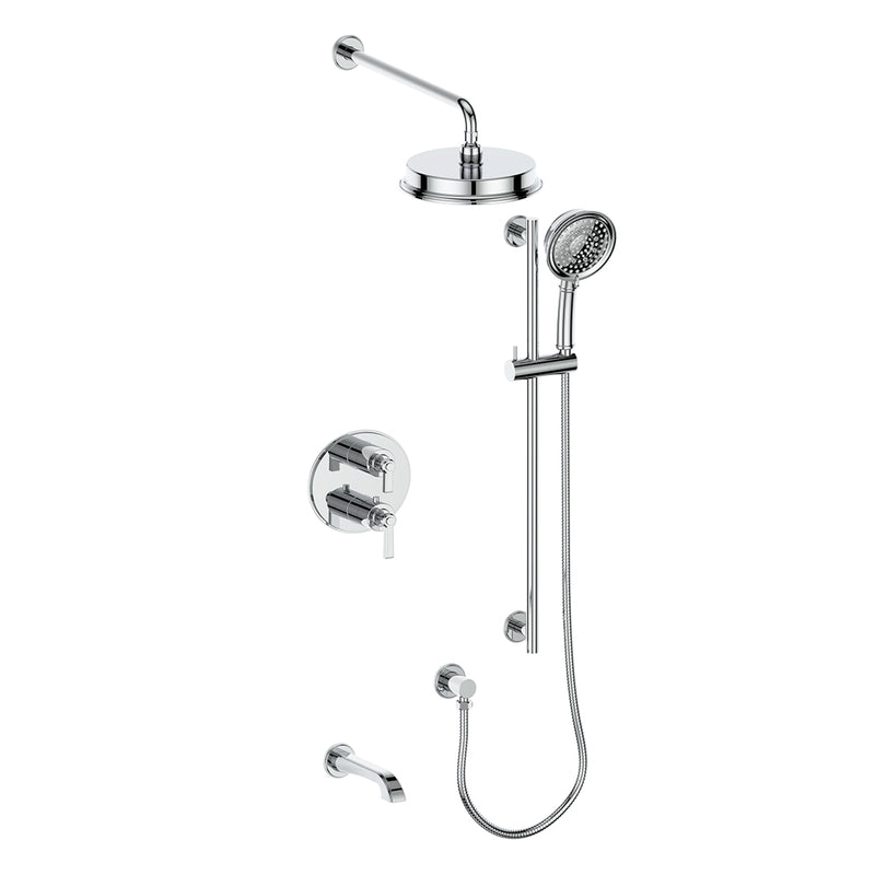 Vogt Zehn 3-Function Thermostatic Tub & Shower System with 8" Rain Head, Hand Shower & Tub Spout – Wall-Mount – Chrome – SET.Z1.320.310.CC