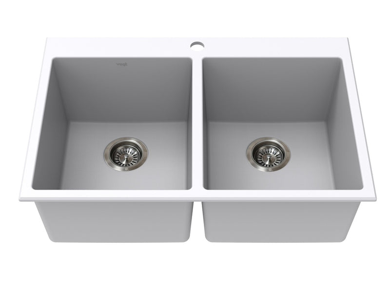 Vogt Rankweil GS Topmount 30" Double-Bowl Vogranite Kitchen Sink – Powder Grey – KS.3020.R05G-61