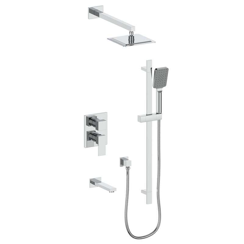 Vogt Kapfenberg 3-Function Pressure-Balanced Tub & Shower System with 8" Rain Head, Hand Shower & Tub Spout – Wall-Mount – Chrome – SET.KG.310.310.CC