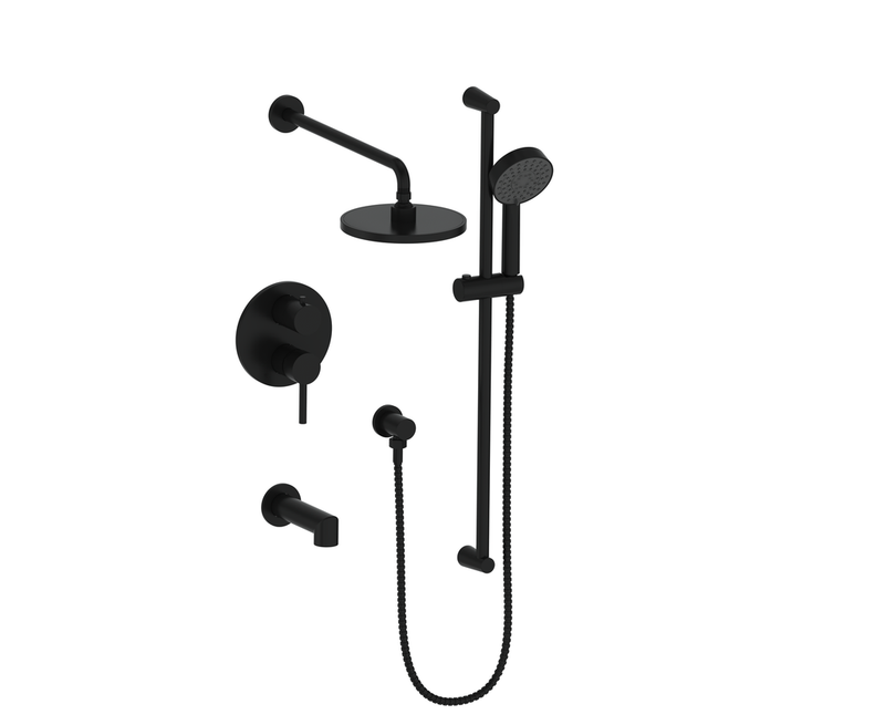 Vogt Worgl 3-Function Pressure-Balanced Tub & Shower System with 8" Rain Head, Hand Shower & Tub Spout – Wall-Mount – Matte Black – SET.OR.310.310.MB