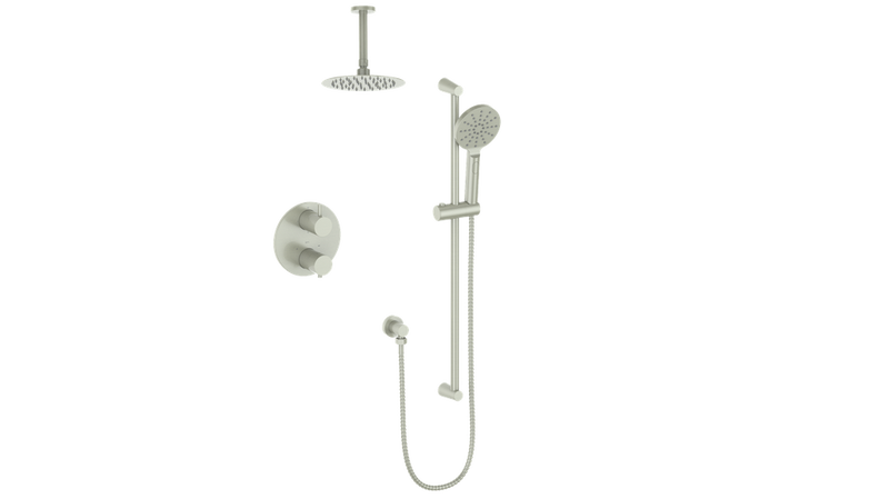Vogt Worgl 2-Function Thermostatic Shower System with 8" Rain Head & Hand Shower – Ceiling-Mount – Brushed Nickel – SET.WL.220.216.BN