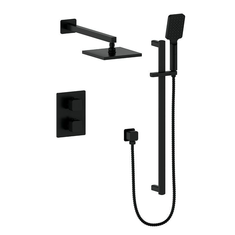 Vogt Niveau 2-Function Thermostatic Shower System with 8" Rain Head & Hand Shower – Wall-Mount – Matte Black – SET.NU.220.210.MB