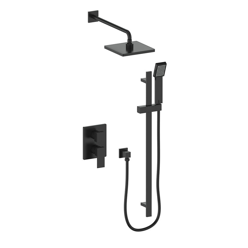 Vogt Kapfenberg 2-Function Pressure-Balanced Shower System with 8" Rain Head & Hand Shower – Wall-Mount – Matte Black – SET.AP.210.210.MB