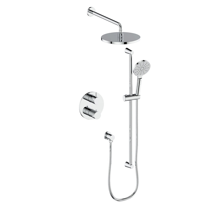 Vogt Worgl 2-Function Thermostatic Shower System with 10" Rain Head & Hand Shower – Wall-Mount – Chrome – SET.OR.220.220.CC