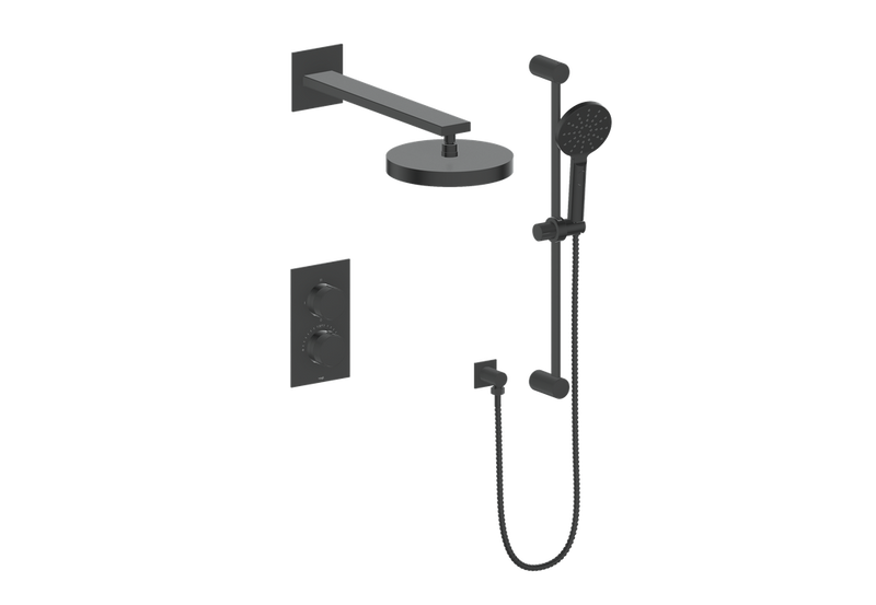 Vogt Mond 2-Function Thermostatic Shower System with 10" Rain Head & Hand Shower – Wall-Mount – Matte Black – SET.M1.220.210.MB