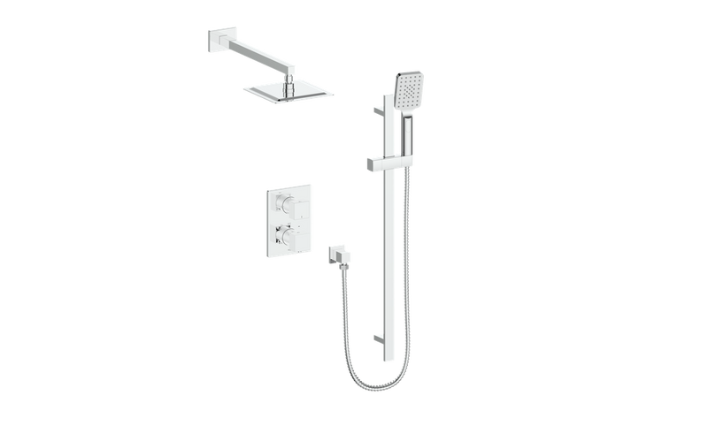 Vogt Kapfenberg 2-Function Thermostatic Shower System with 8" Rain Head & Hand Shower – Wall-Mount – Chrome – SET.KG.220.210.CC